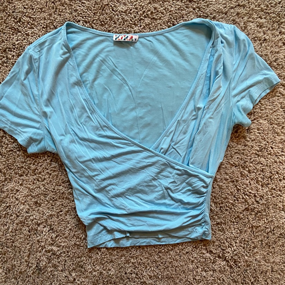 Kira light blue wrap crop top